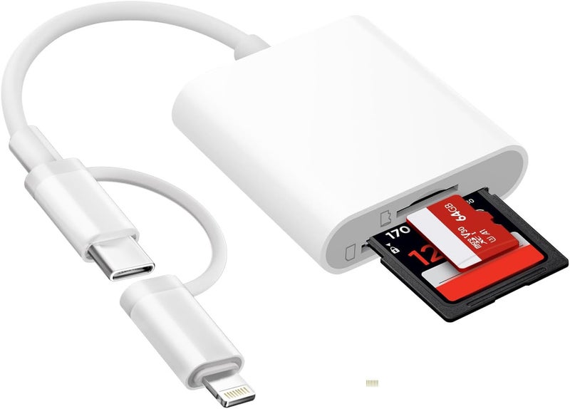 Denlane قارئ بطاقة SD لجهاز iPhone و iPad و Mac، موصل مزدوج USB C و Lightning، محول كاميرا رقمية لجهاز iPhone، محول بطاقة SD لبطاقات الذاكرة SD/TF/بطاقة SIM، توصيل وتشغيل، ملحقات الكاميرا - Image 1
